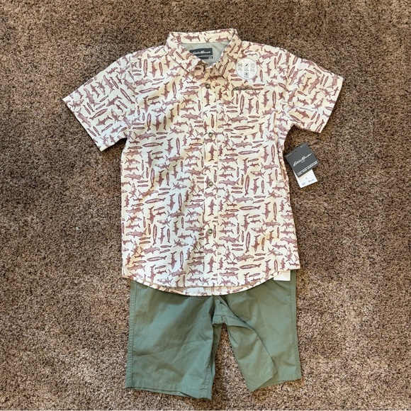 Eddie Bauer Fish Button Down Short Sleeve Shirt & Coordinating Pull-On Short. 8 - Picture 1 of 9